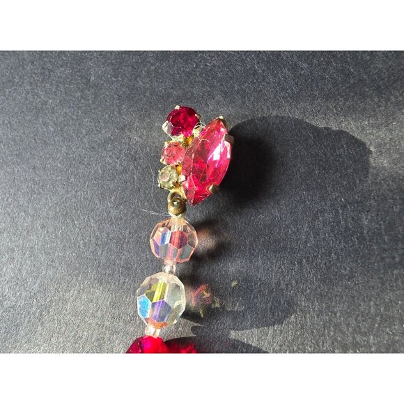 Vintage Red & Clear AB Crystal Beaded Necklace With Rhinestone Clasp - Picture 4 of 9